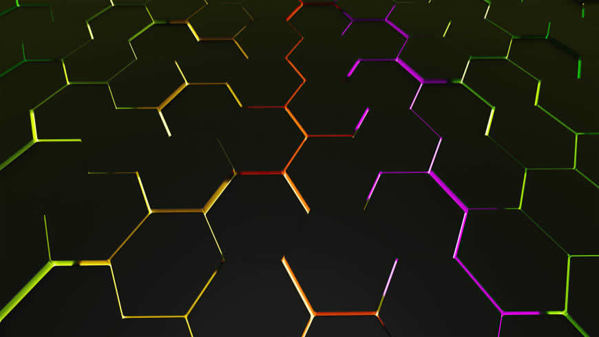 3D 发光六边形 背景高清壁纸图片 5120x2880