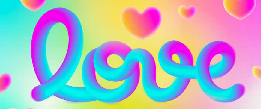 Love彩色英文字体设计高清壁纸图片 3440x1440