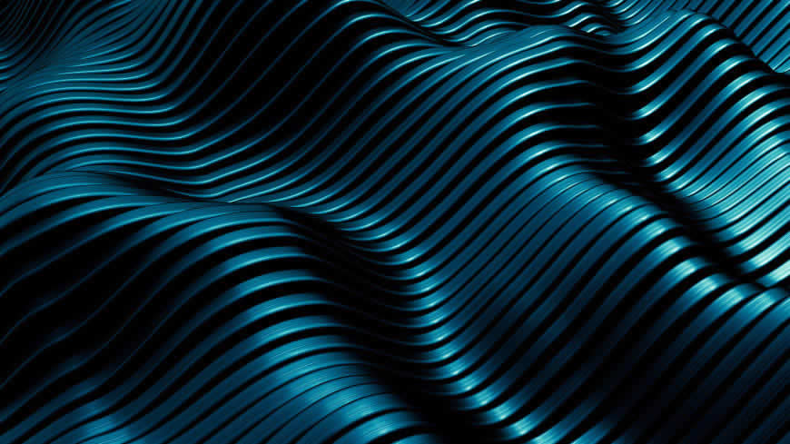 3D蓝色金属质感波浪线条高清壁纸图片 3840x2160