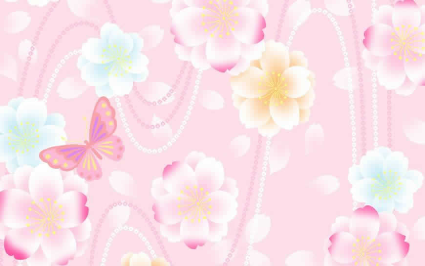 粉色蝴蝶和花纹背景高清壁纸图片 1920x1200