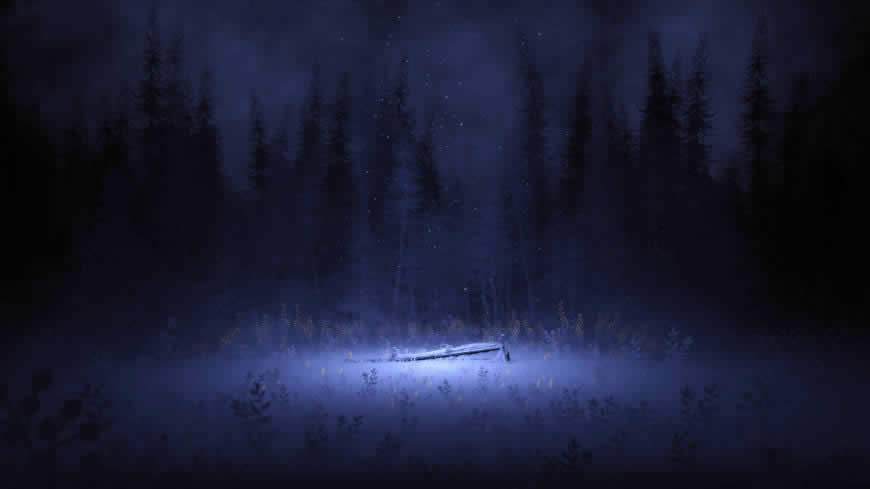 黑暗 夜晚 森林 下雪 插画高清壁纸图片 3840x2160