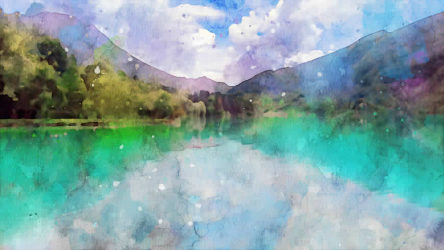 山水风景水彩画高清壁纸图片 2560x1440