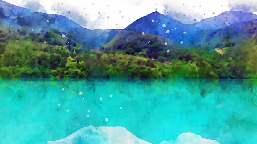 湖泊 山 水彩画高清壁纸图片 2560x1440