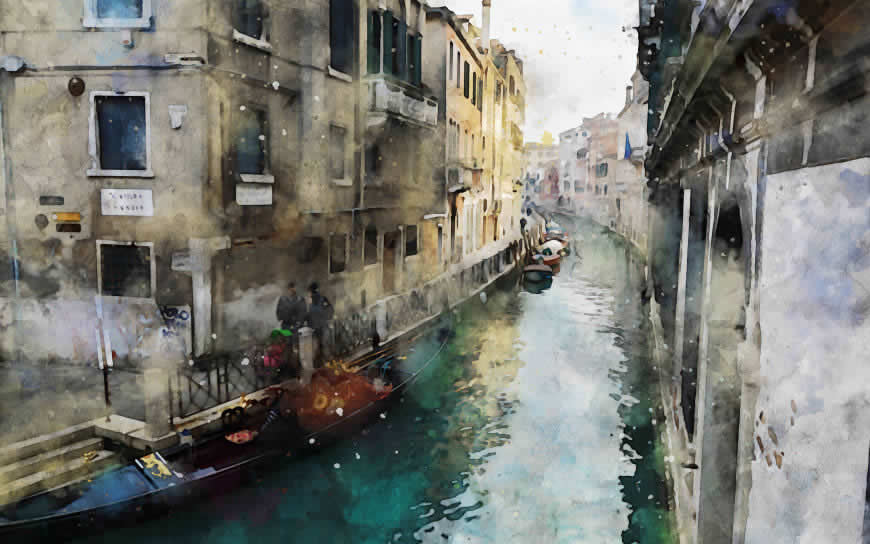 意大利威尼斯水彩画高清壁纸图片 2880x1800