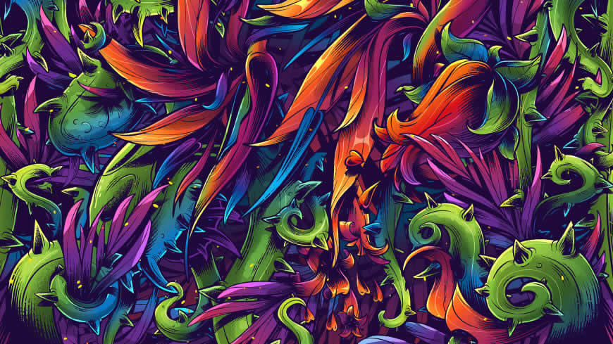 彩色植物插画艺术高清壁纸图片 2560x1440