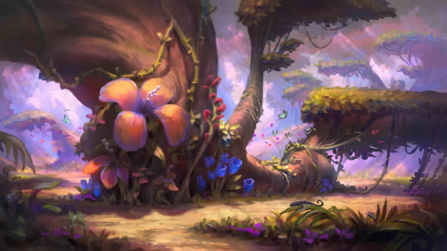 幻想森林树木插画高清壁纸图片 2560x1440