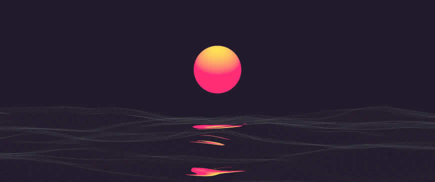 日落插画高清壁纸图片 3440x1440