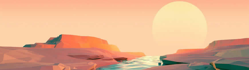 低多边形河流和日出高清壁纸图片 3840x1080
