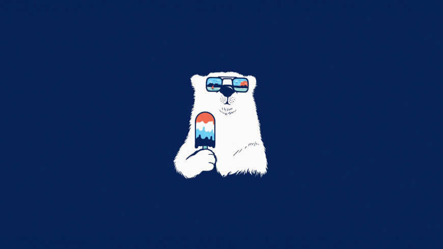 北极熊吃雪糕插画高清壁纸图片 3840x2160