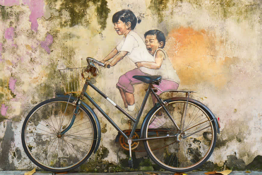 孩子们骑自行车涂鸦艺术高清壁纸图片 3000x2000