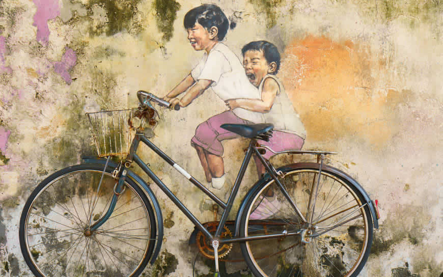 孩子们骑自行车涂鸦艺术高清壁纸图片 3840x2400