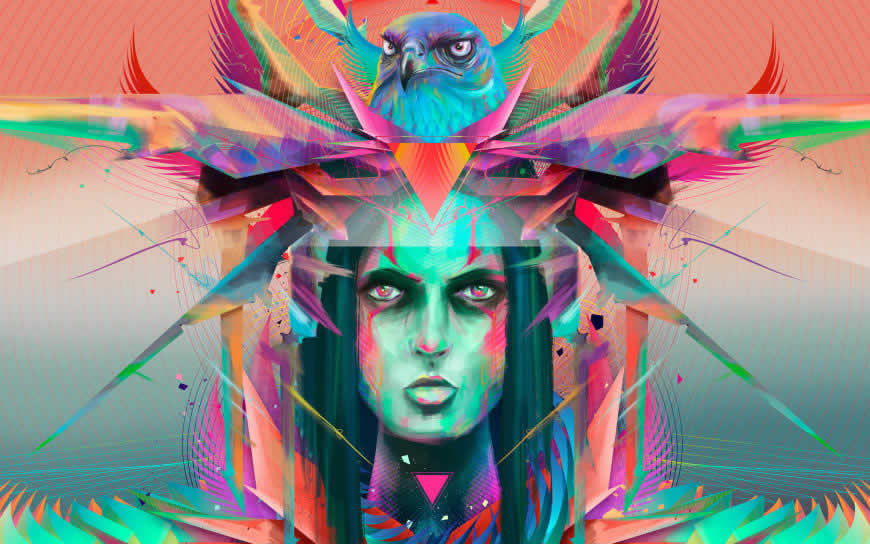 彩色人像插画艺术高清壁纸图片 2880x1800