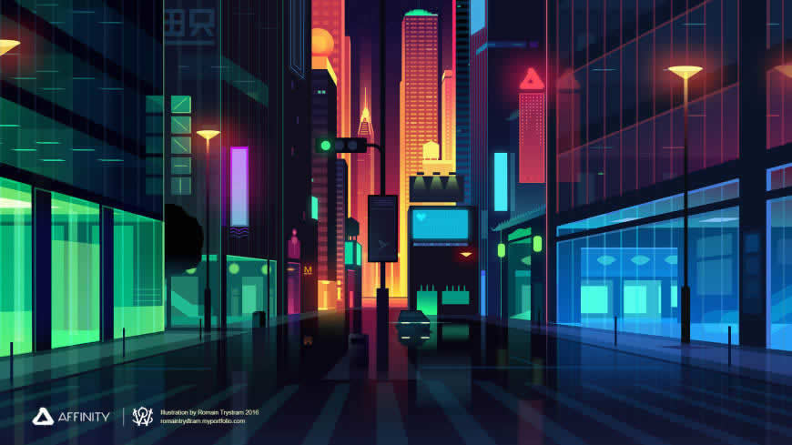 五彩缤纷城市建筑插画高清壁纸图片 1920x1080