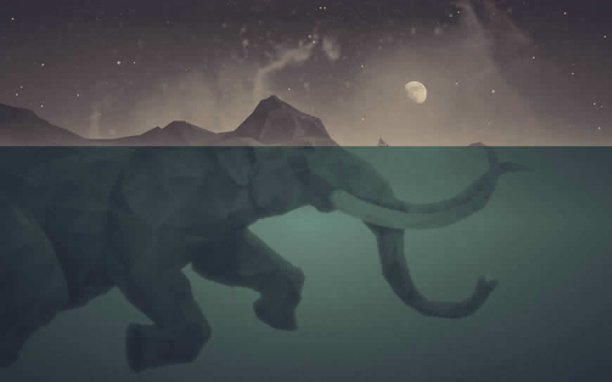 水中的大象插画高清壁纸图片 1440x900