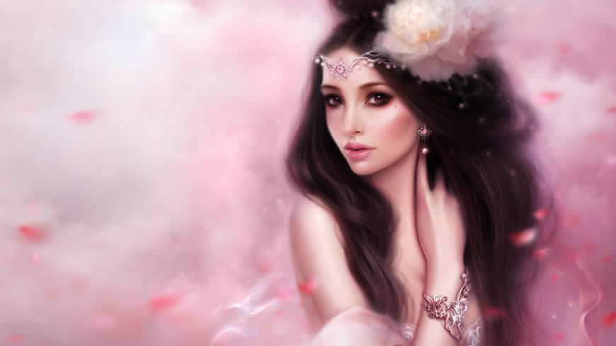 手绘美女插画高清壁纸图片 1920x1080