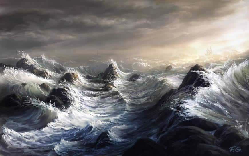 海浪绘画高清壁纸图片 1920x1200