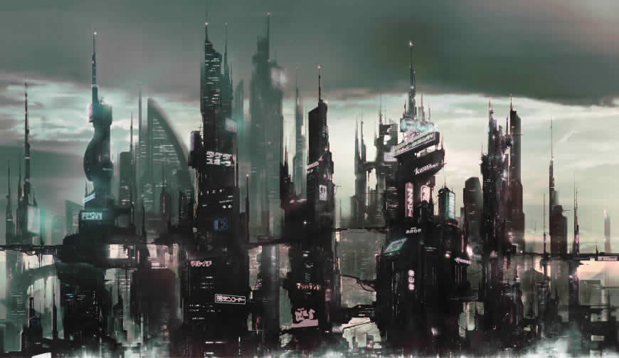 科幻城市建筑插画高清壁纸图片 2880x1620