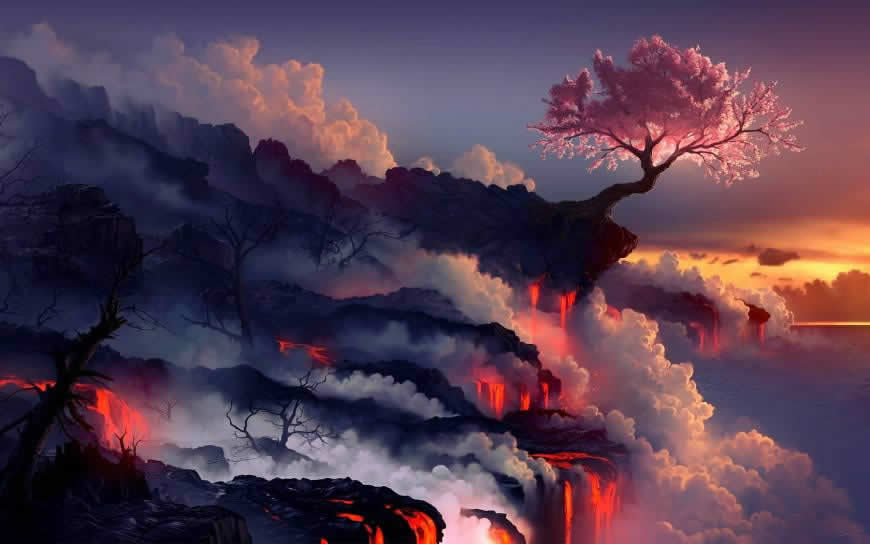 火山熔岩樱花高清壁纸图片 1680x1050