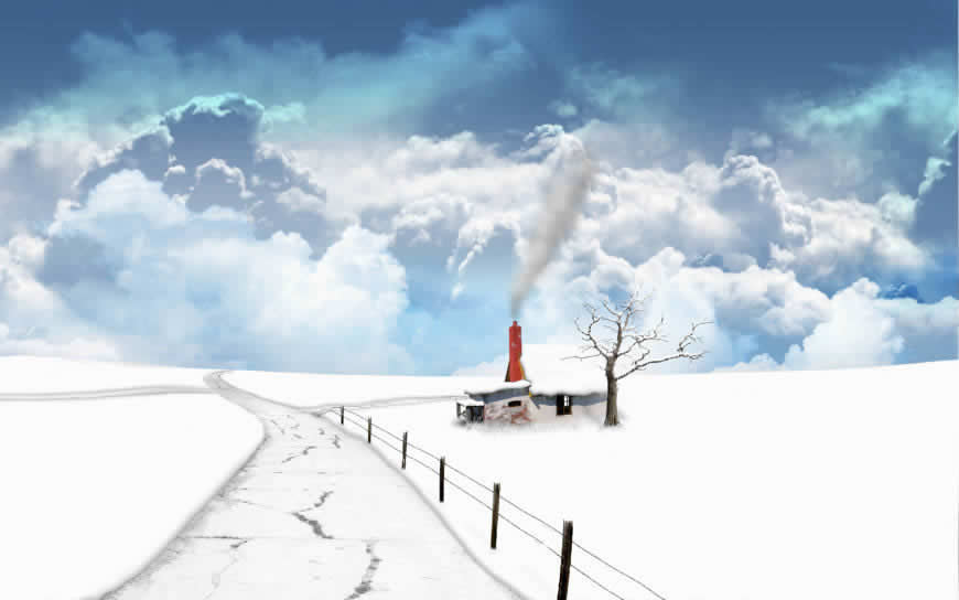 冬天雪景插画高清壁纸图片 1920x1200