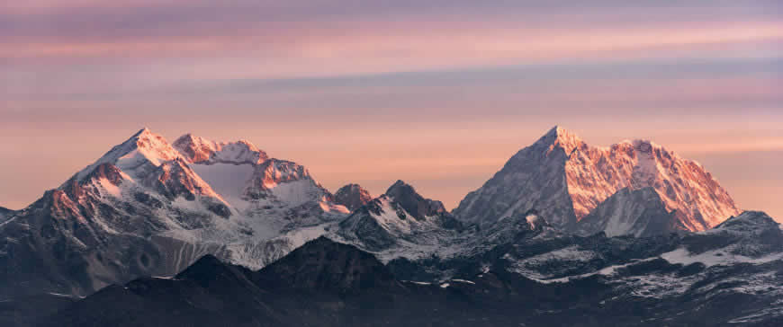 夕阳 雪山高清壁纸图片 3440x1440