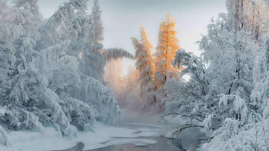 冬天 河流 树木 雪高清壁纸图片 3840x2160