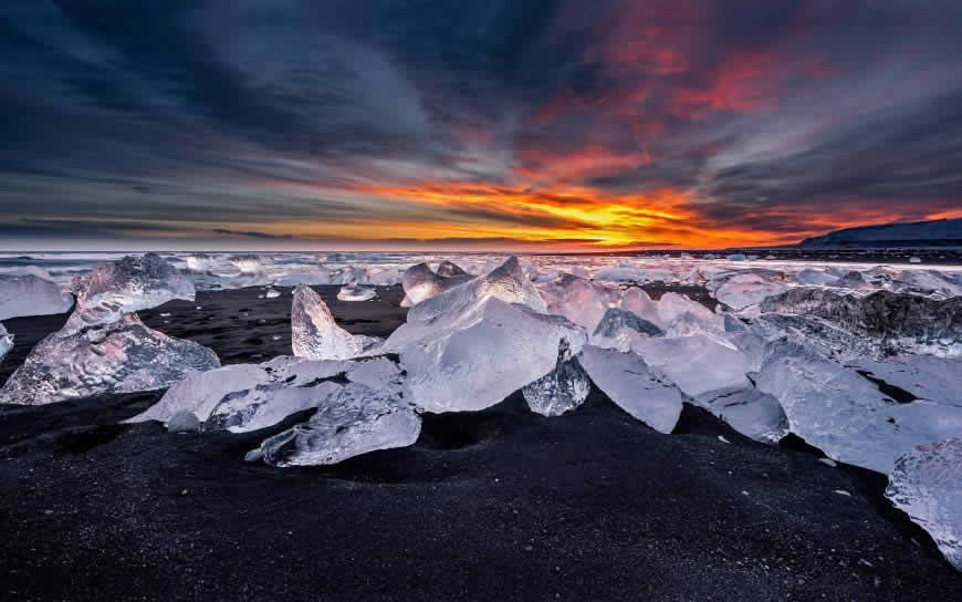 日落 海岸 冰块高清壁纸图片 3840x2400