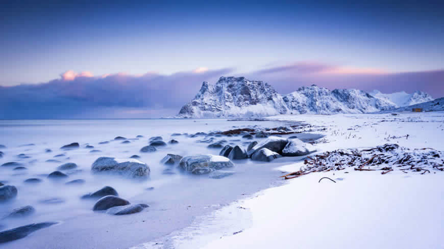 冬天 海岸 山 雪高清壁纸图片 5120x2880