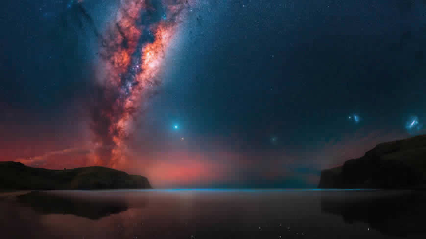 夜晚 海湾 星空 银河系高清壁纸图片 3840x2160