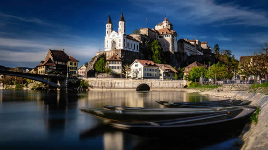 瑞士阿尔堡城堡河流高清壁纸图片 3840x2160