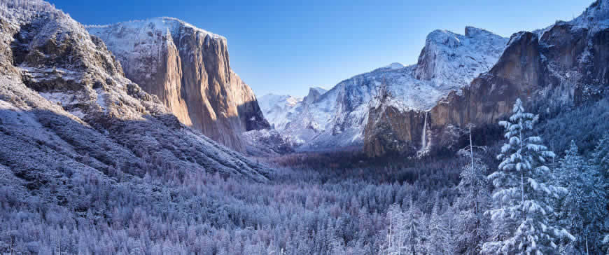 约塞米蒂国家公园冬天雪景高清壁纸图片 3440x1440