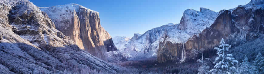 约塞米蒂国家公园冬天雪景高清壁纸图片 3840x1080