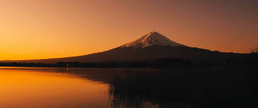 富士河口湖日落风景高清壁纸图片 3440x1440