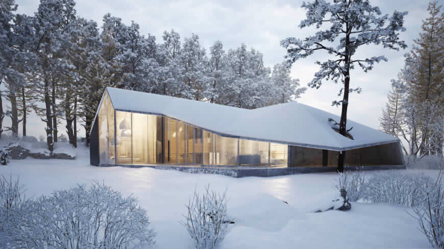 大雪覆盖的房子和树木高清壁纸图片 1920x1080