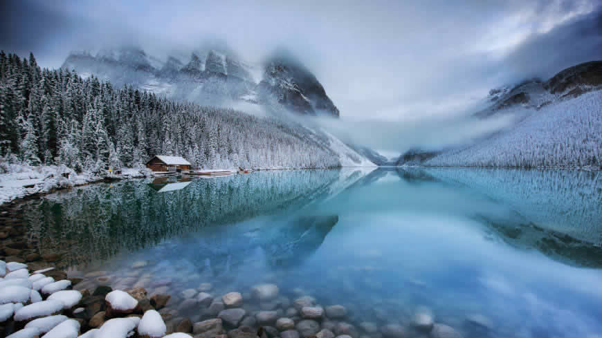 加拿大班夫国家公园梦莲湖冬天雪景高清壁纸图片 5120x2880