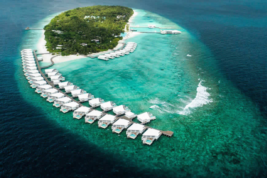马尔代夫岛度假村鸟瞰图高清壁纸图片 3000x2000