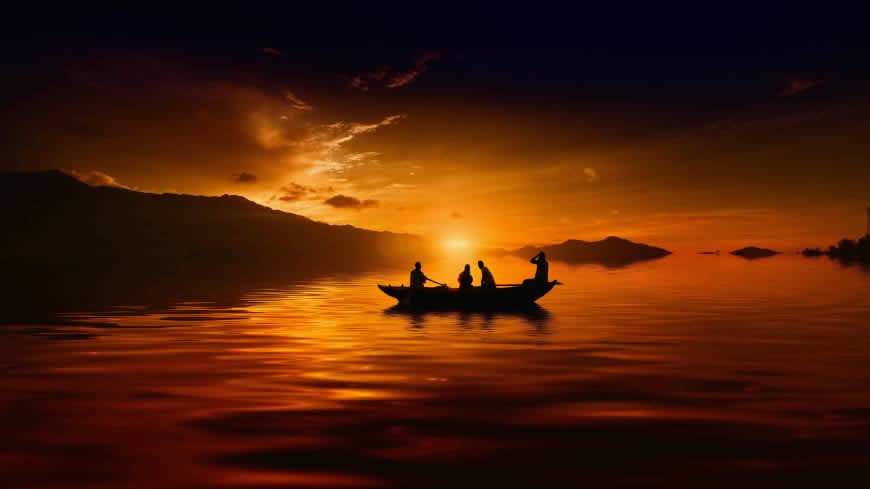 泛舟湖上欣赏日落高清壁纸图片 7680x4320