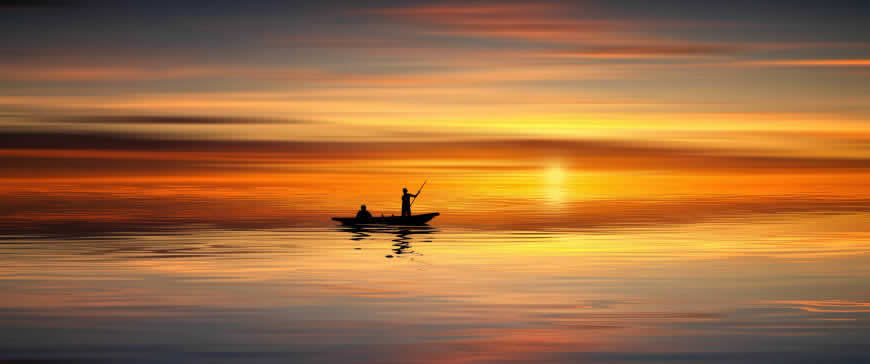 日落中的湖泊风景高清壁纸图片 3440x1440
