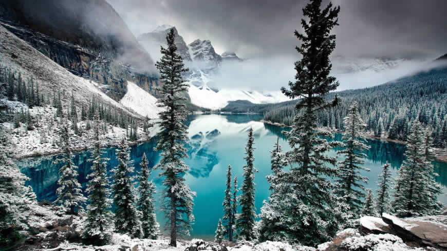 加拿大班夫国家公园梦莲湖冬天雪景高清壁纸图片 3840x2160