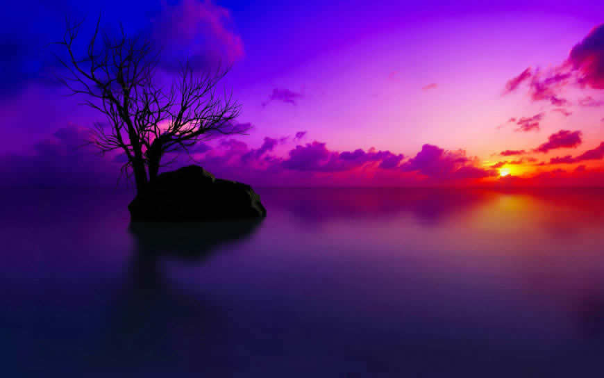 紫色天空和湖泊高清壁纸图片 2880x1800