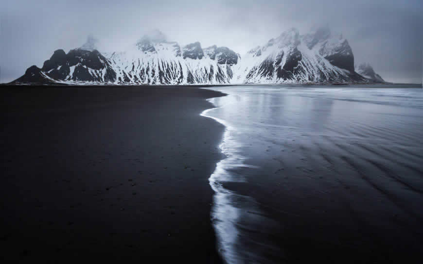 黑白 山脉海洋风景高清壁纸图片 1920x1200