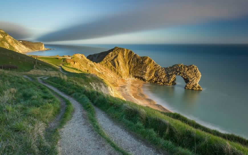 英国海岸沙滩草地风景高清壁纸图片 1920x1200