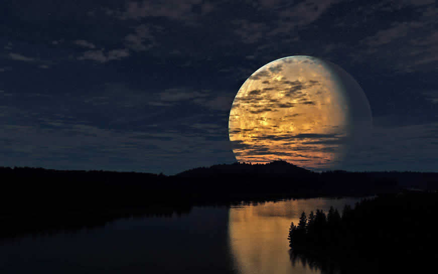 河流月亮天空风景高清壁纸图片 2880x1800