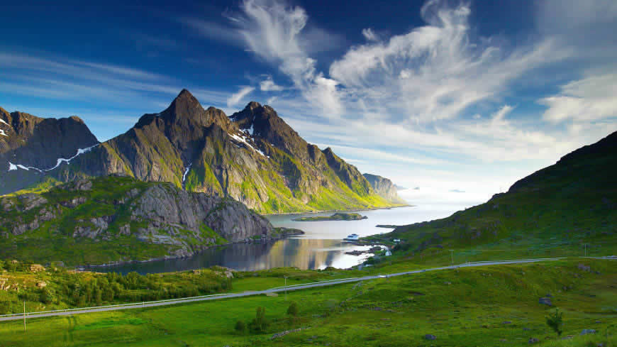 河流山脉湖泊草地天空风景高清壁纸图片 1920x1080