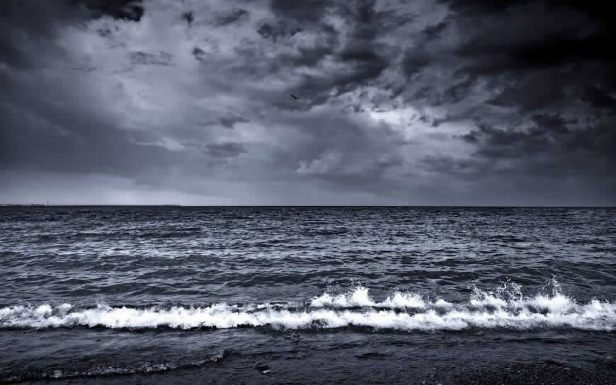 黑白 海浪天空风景高清壁纸图片 1920x1200