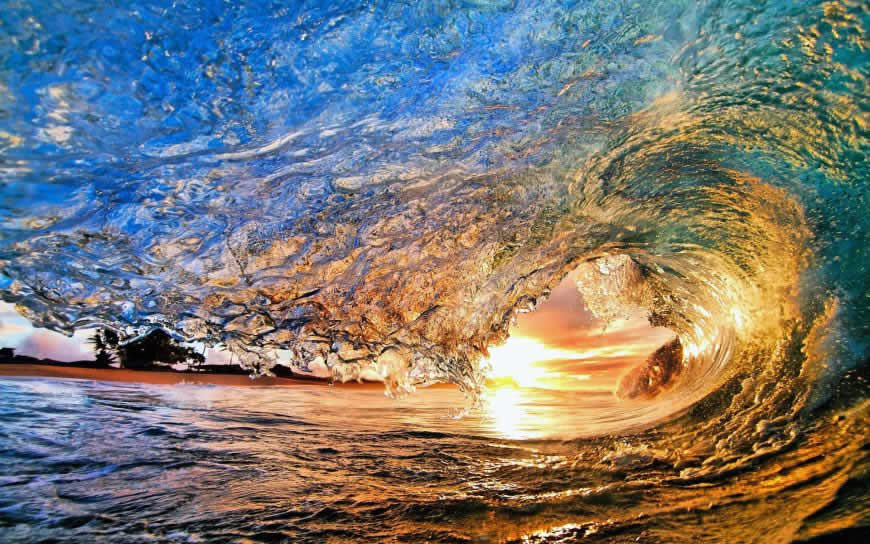 绚丽的海浪日落风景高清壁纸图片 1920x1200