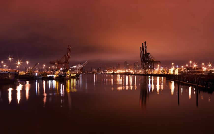 城市夜晚港口灯光风景高清壁纸图片 1920x1200