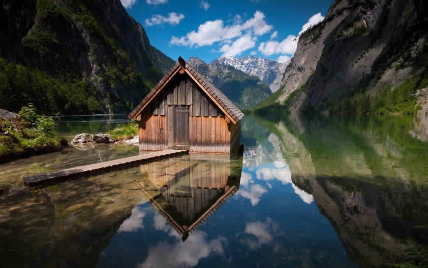 自然风景 湖与小木屋高清壁纸图片 1920x1200