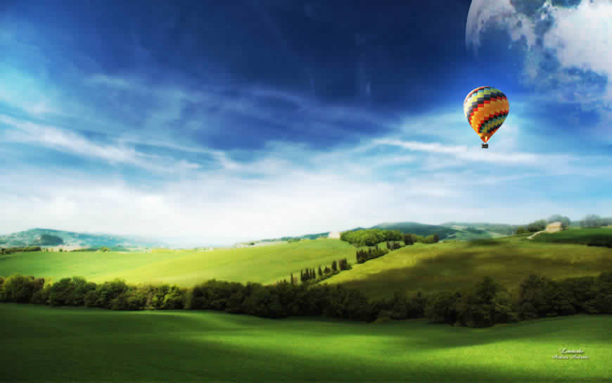 自然风景 草坪 热气球高清壁纸图片 1920x1200
