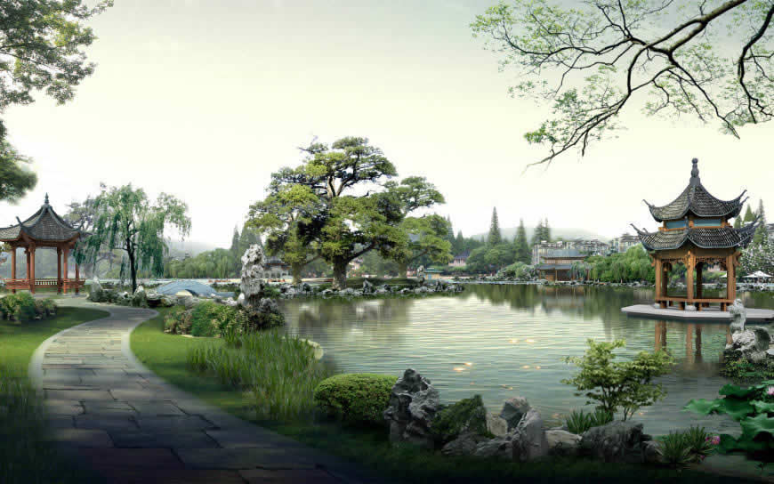 中国风 园林风景高清壁纸图片 1920x1200