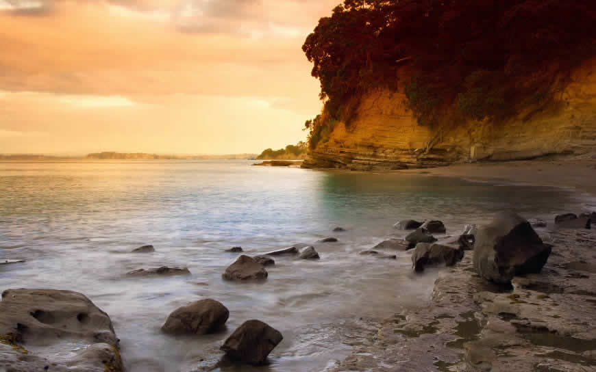 新西兰海滩日落风景高清壁纸图片 2560x1600